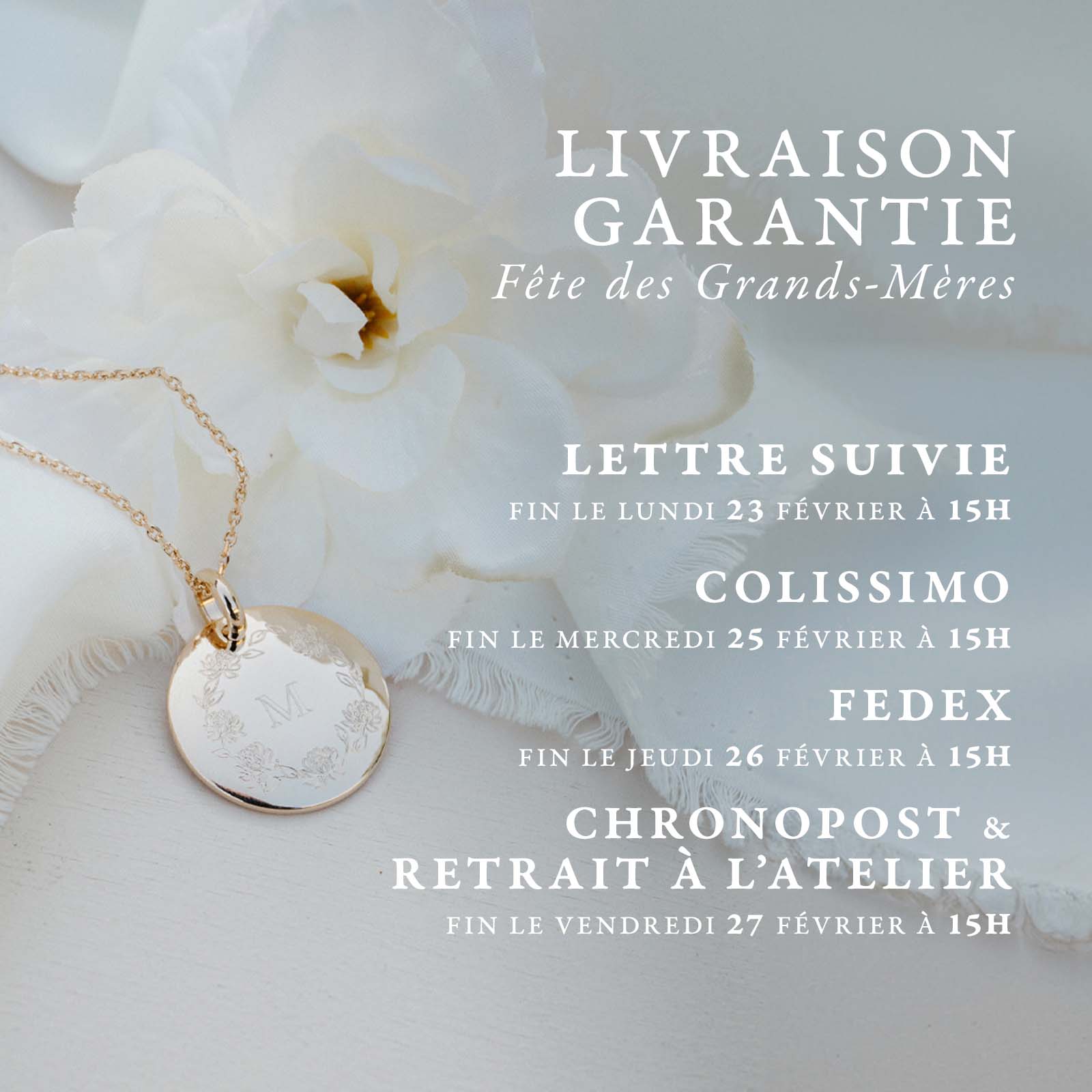 Délais de livraison Fête des Grands-mères 2026