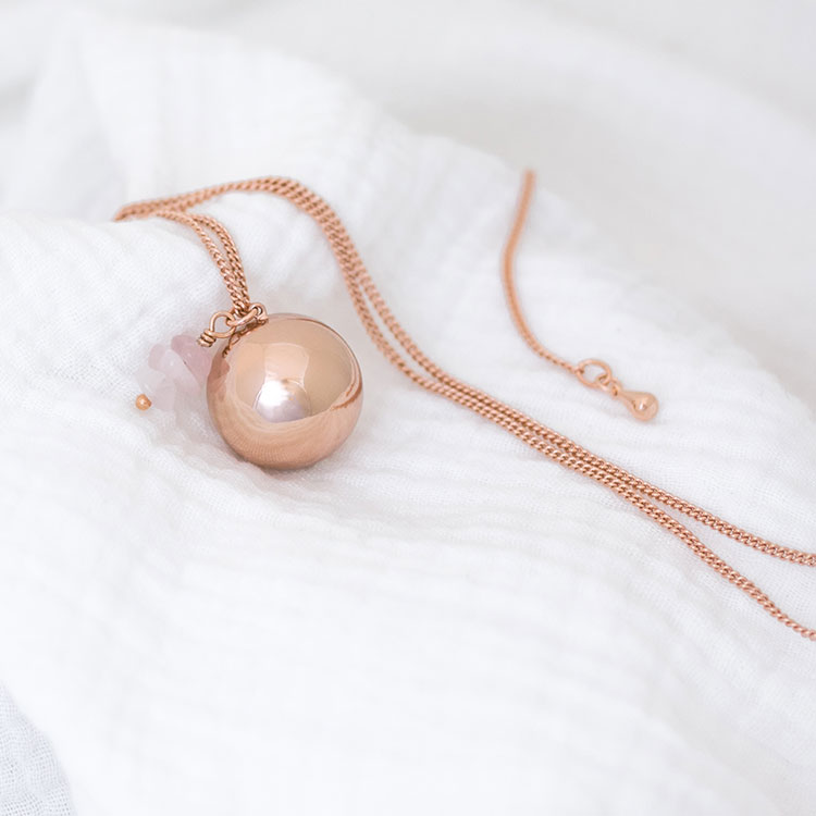 collier bola grossesse quartz rose