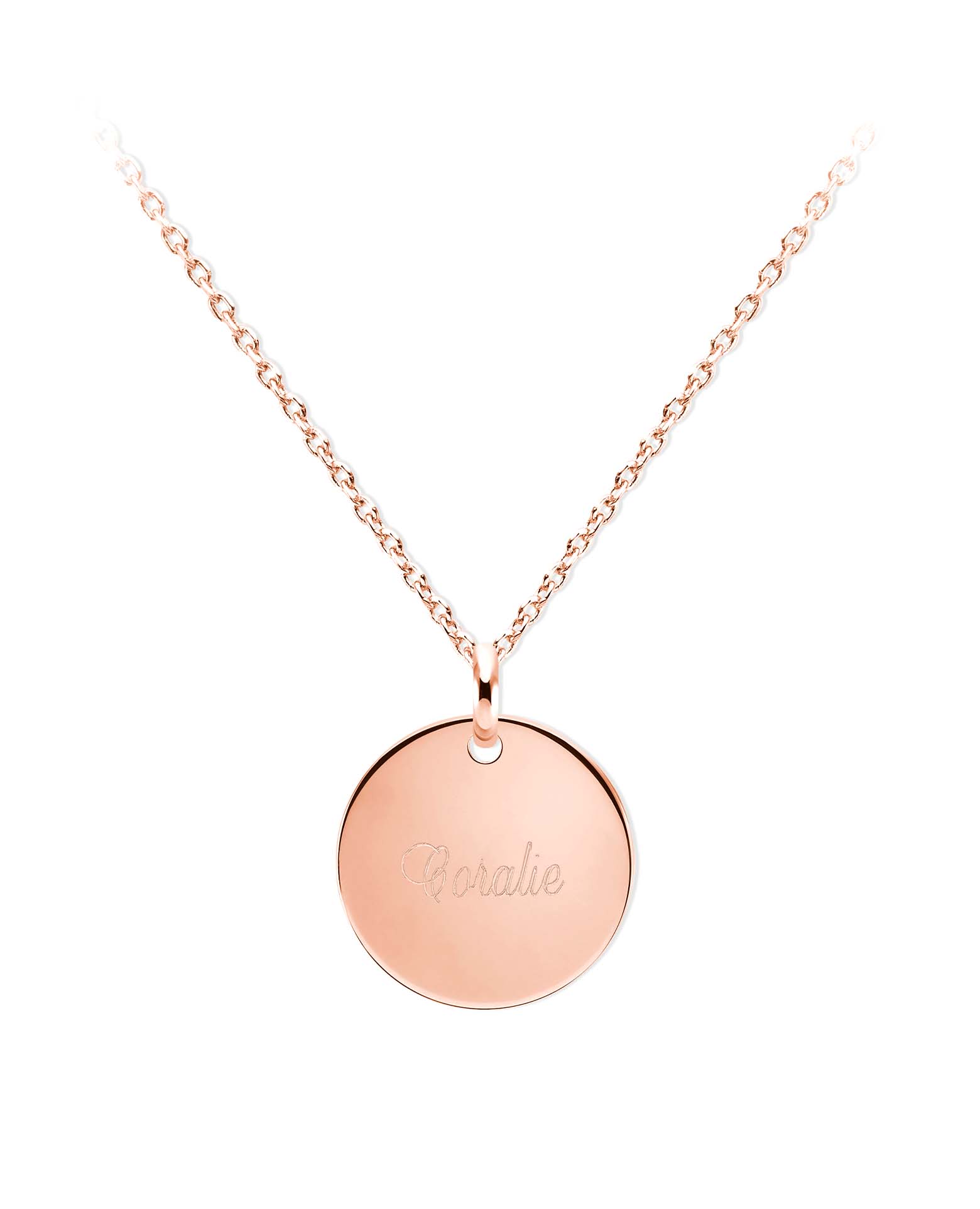 Collier médaille bombée prénom Or rose