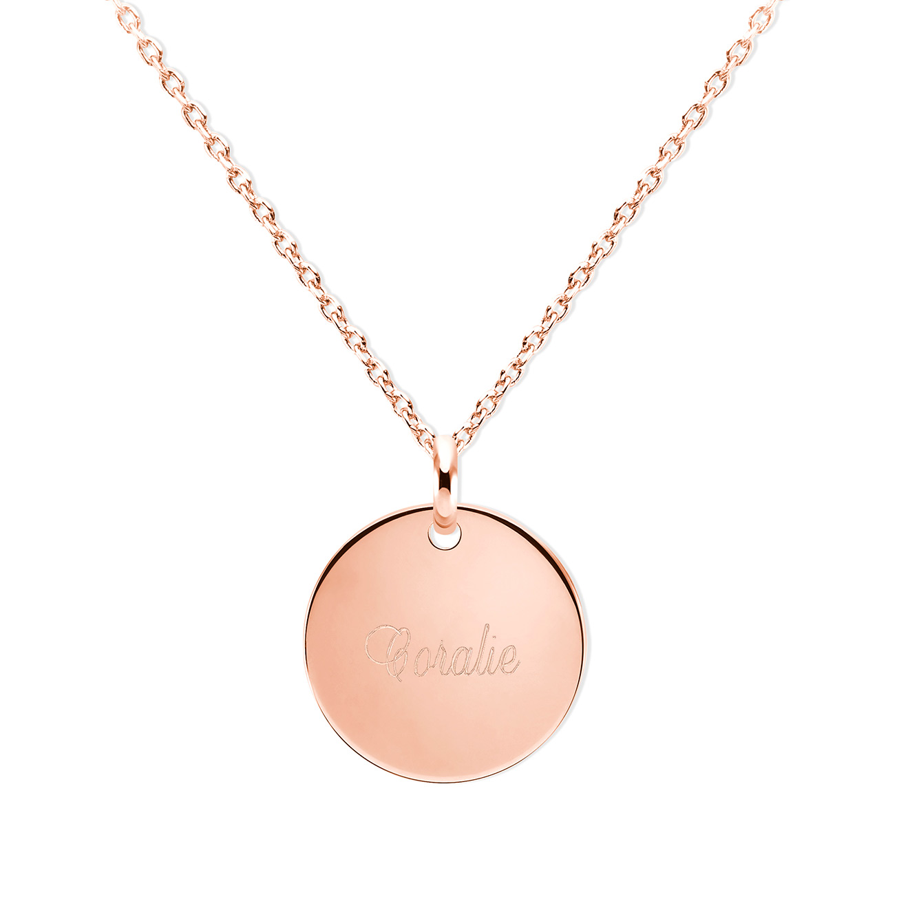 Collier médaille bombée prénom Or rose