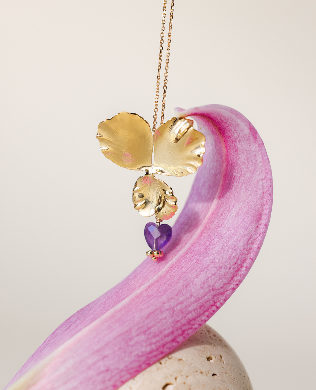 Collier Pensée MM + coeur améthyste