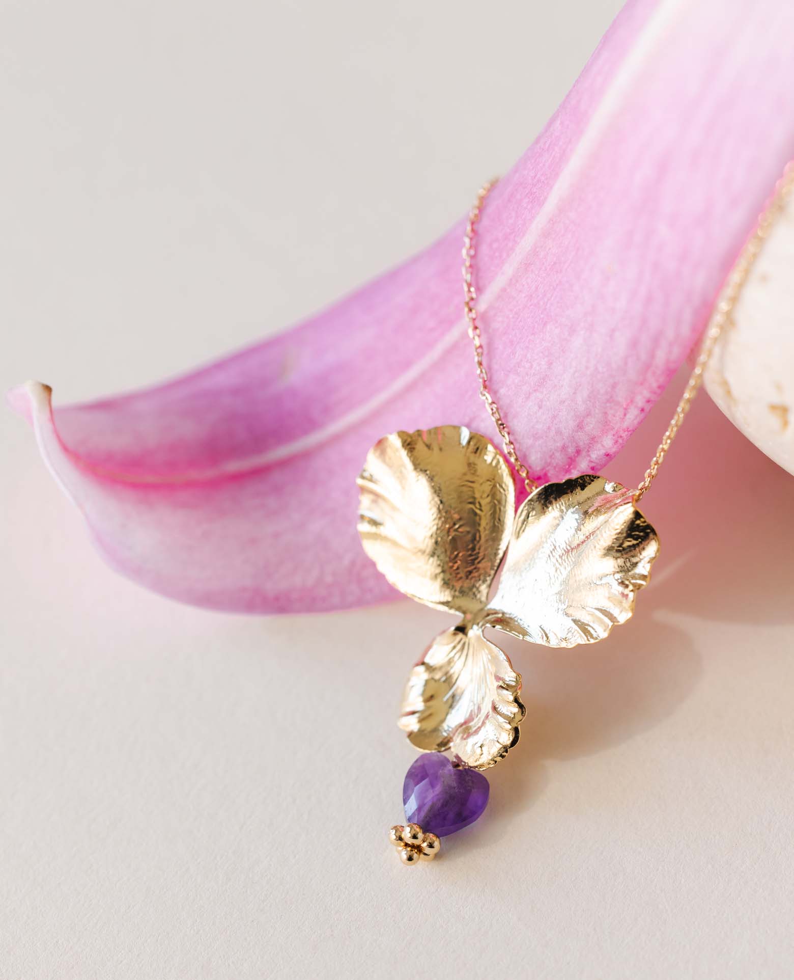 Collier Pensée MM + coeur améthyste