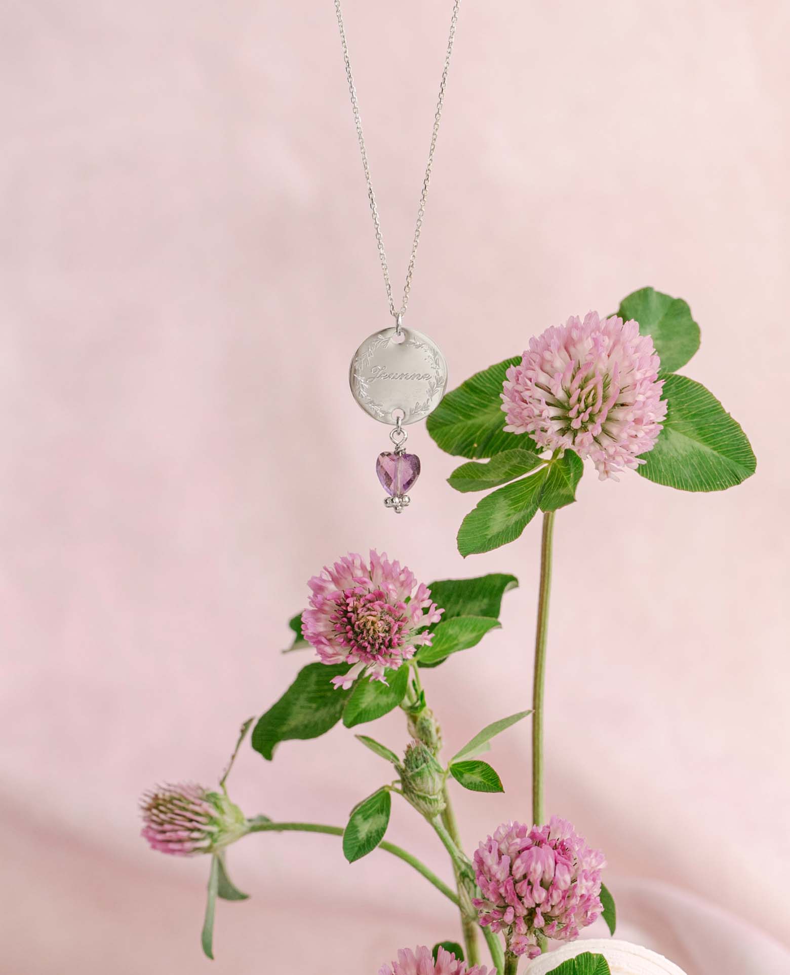 Pendentif personnalisé inox coeur Améthyste argent