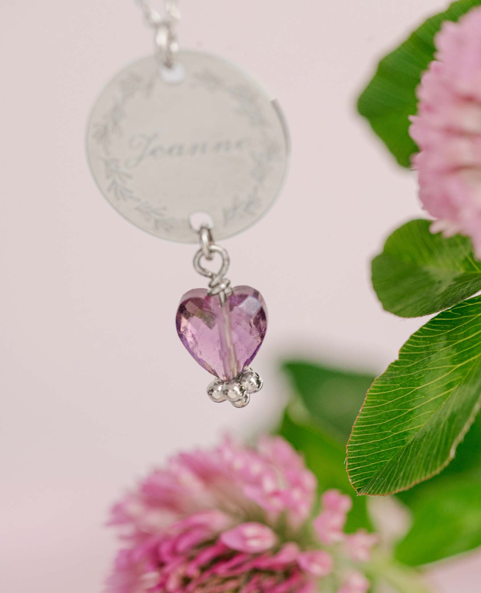 Pendentif personnalisé inox coeur Améthyste argent