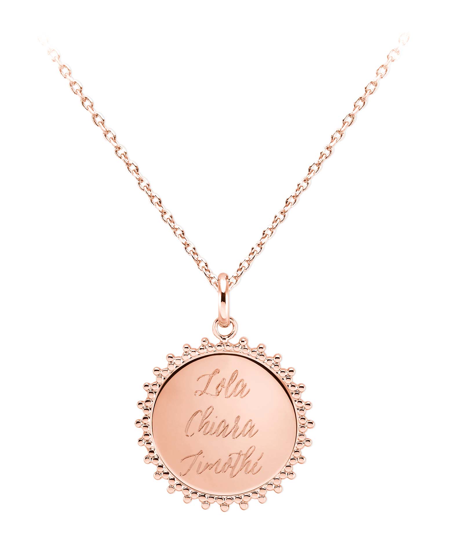 Collier Soleil or rose prénoms