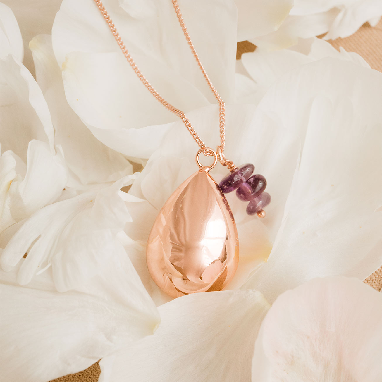 Bola goutte or rose et améthyste