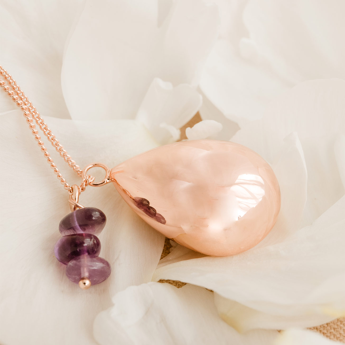 Bola goutte or rose et améthyste