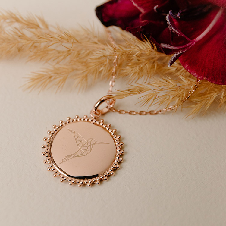Médaille Soleil Colibri plaqué or rose