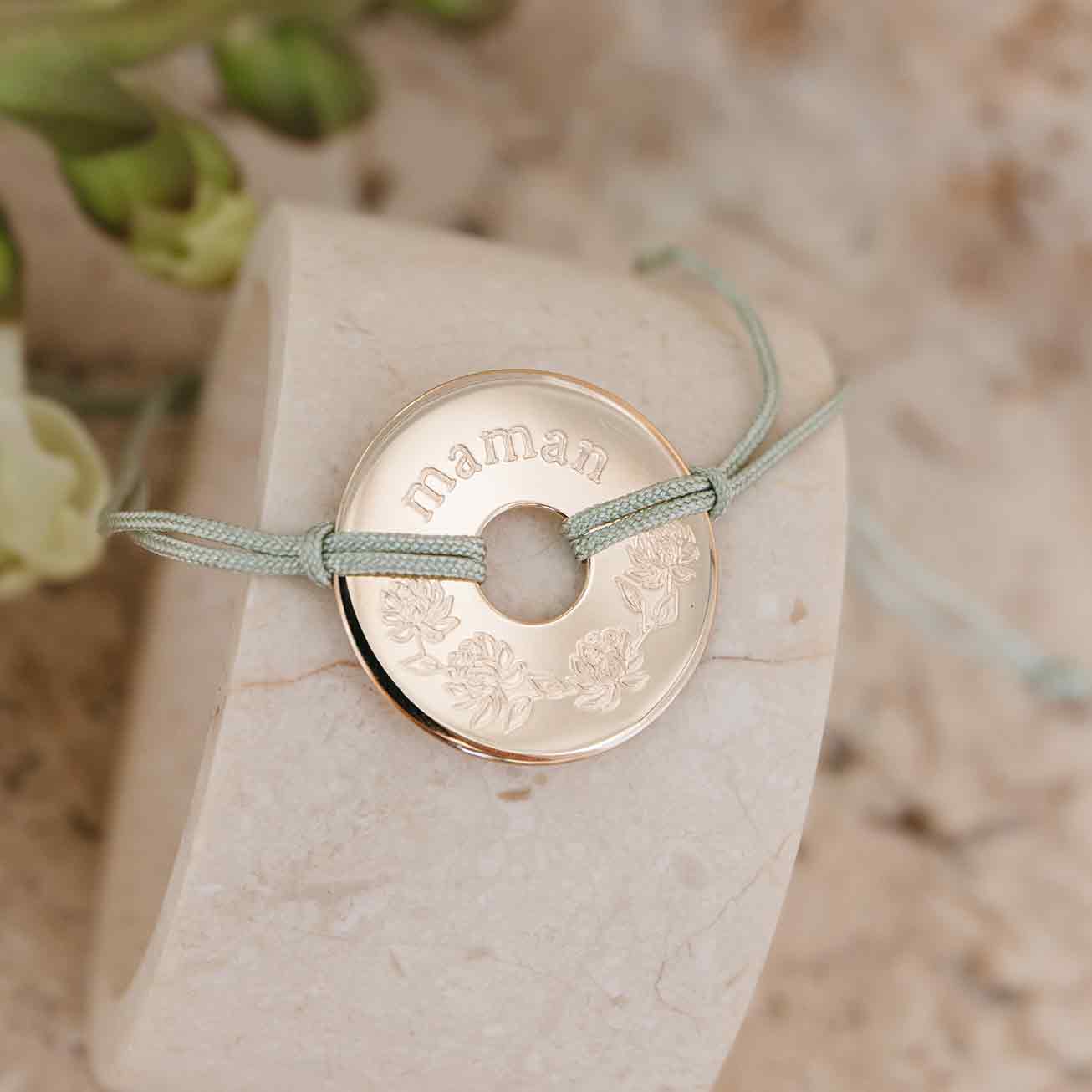 Bracelet personnalisé Maman cible branche de fleur