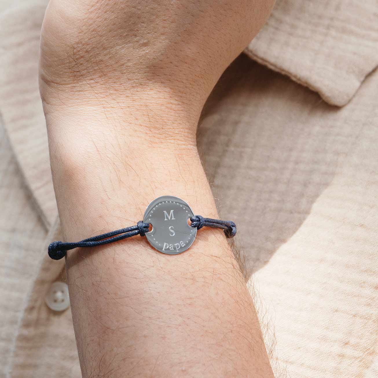 Bracelet Papa et initiales sur cordon coton