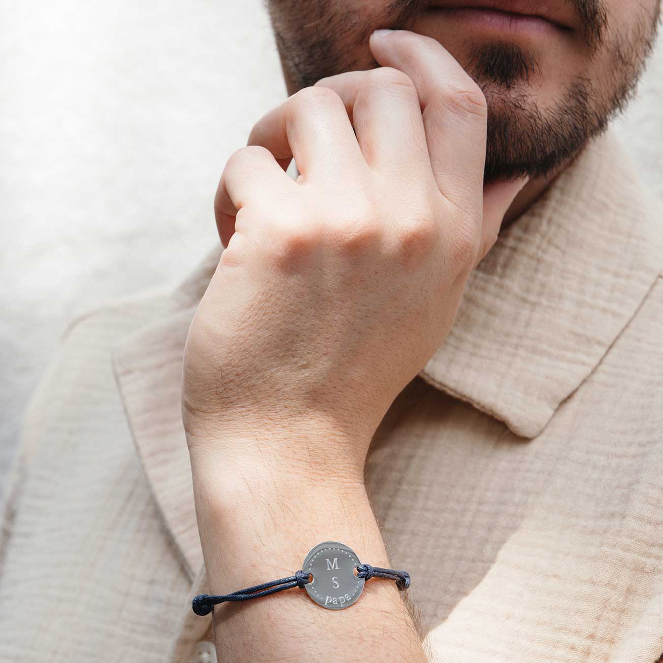 Bracelet Papa et initiales sur cordon coton