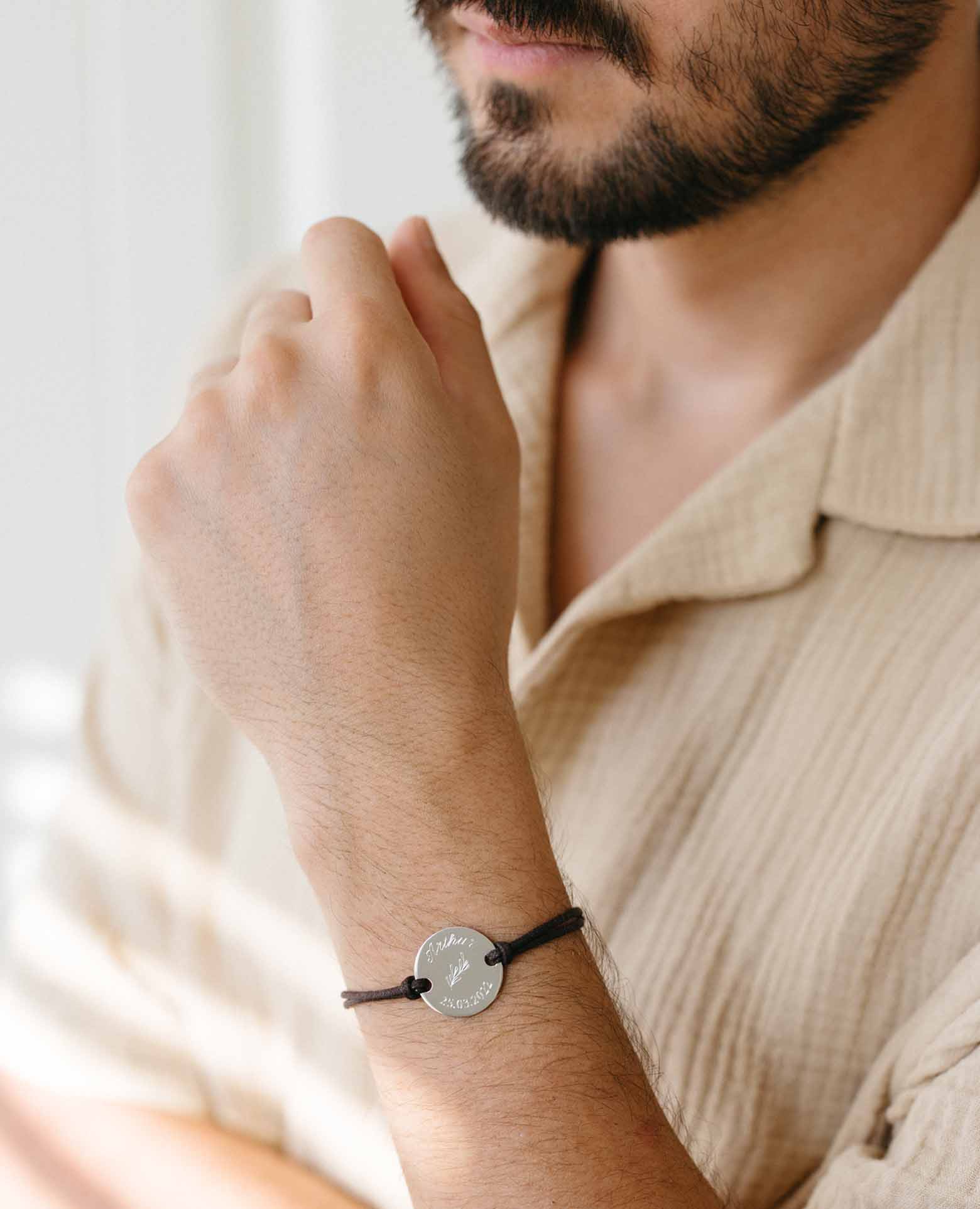 bracelet homme personnalisé prénom feuillage