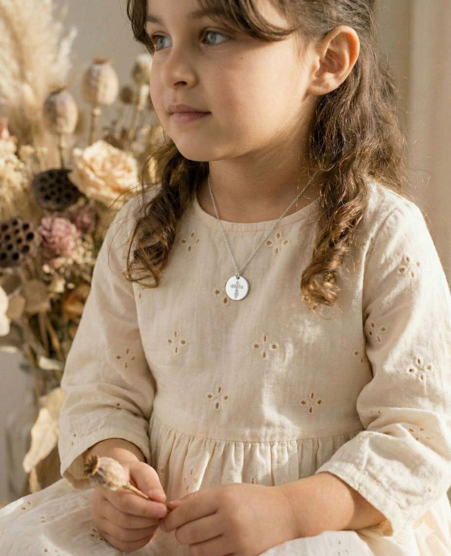 Médaille de baptême argent <i>Croix fleurie</i>