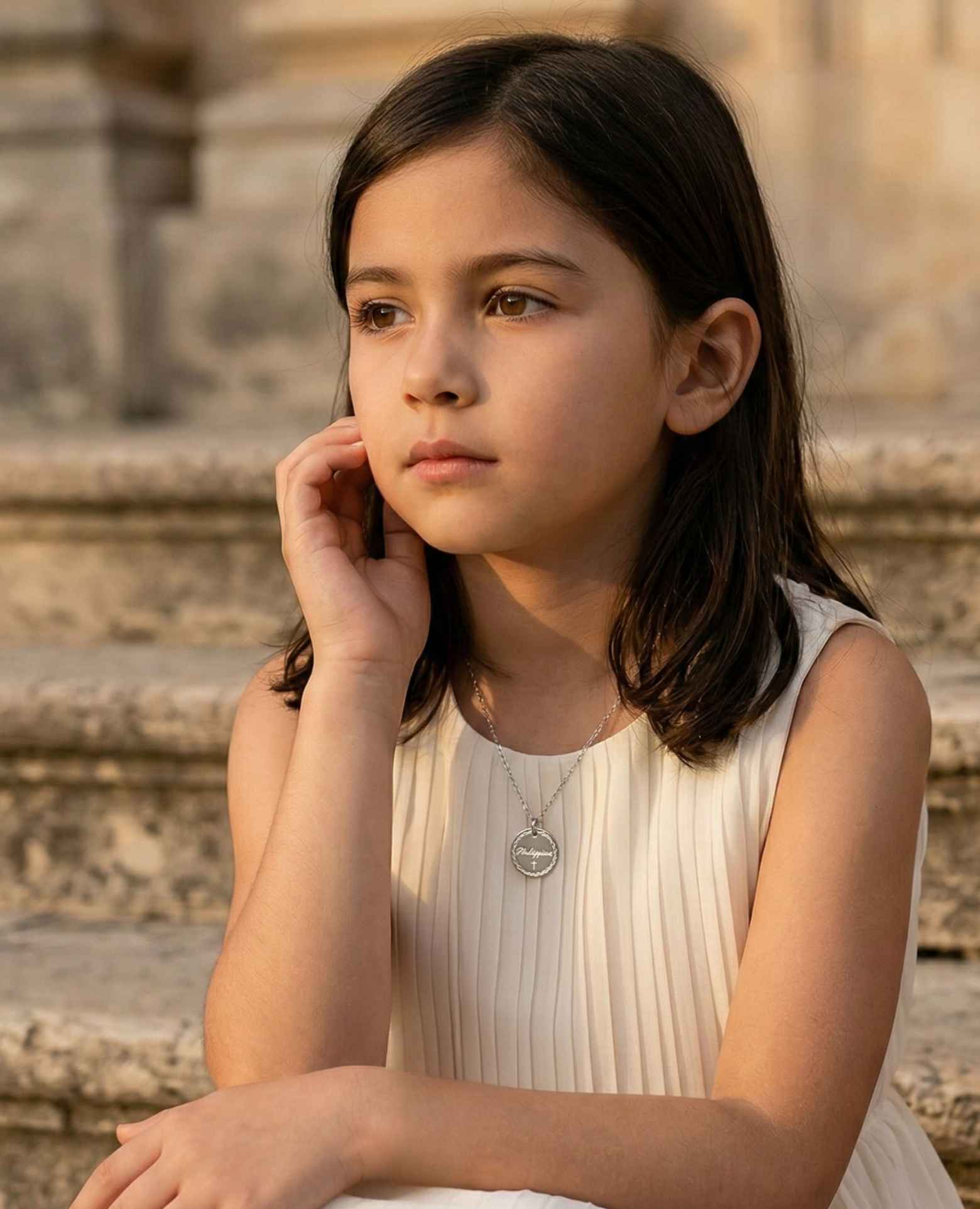 Collier baptême cadre liseré argent