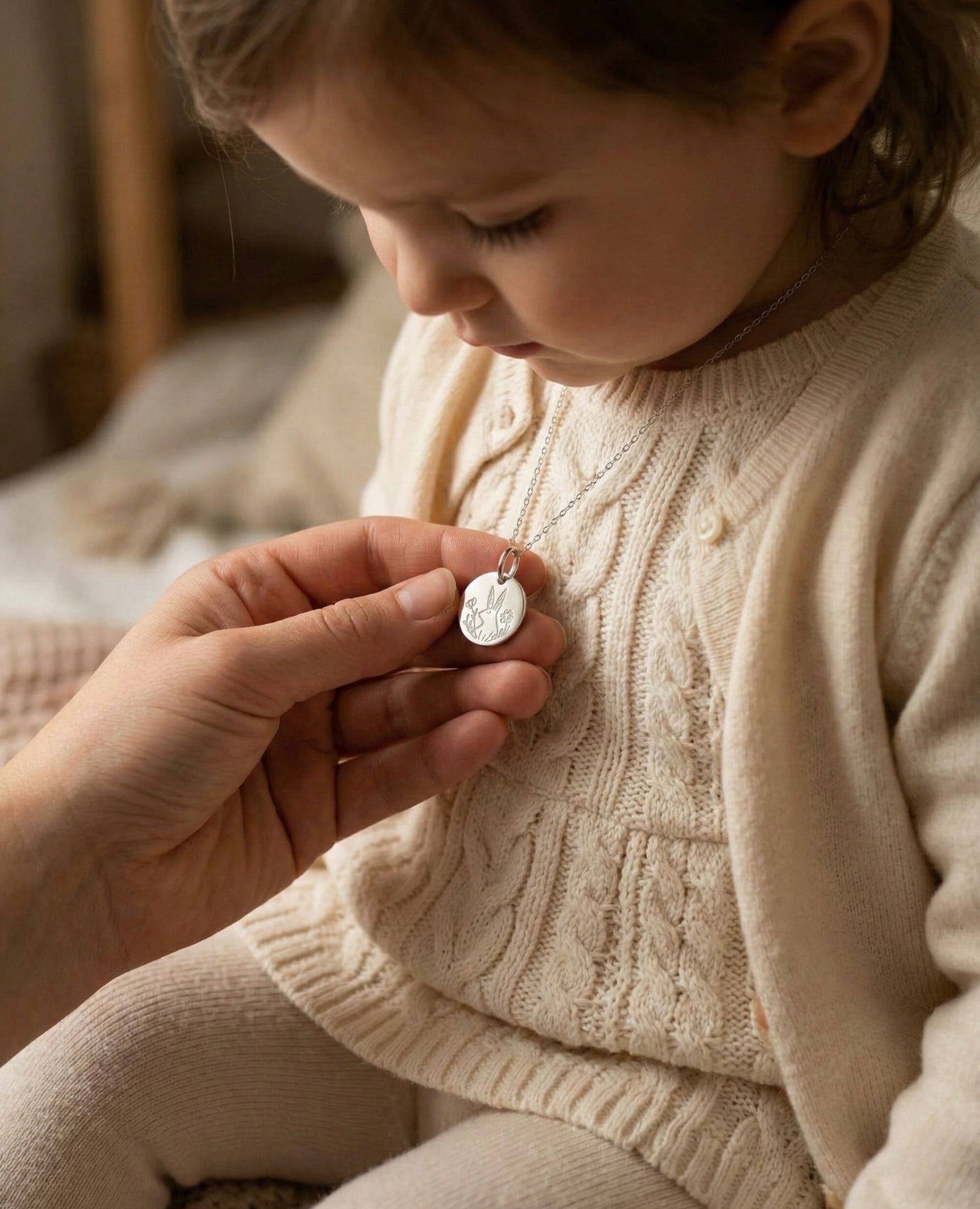 Médaille de baptême argent animal Lapin