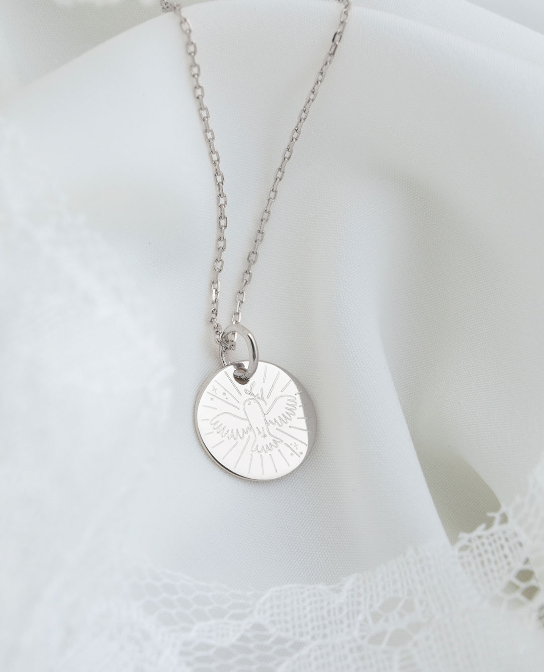 Médaille de baptême colombe et son rameau Argent 9