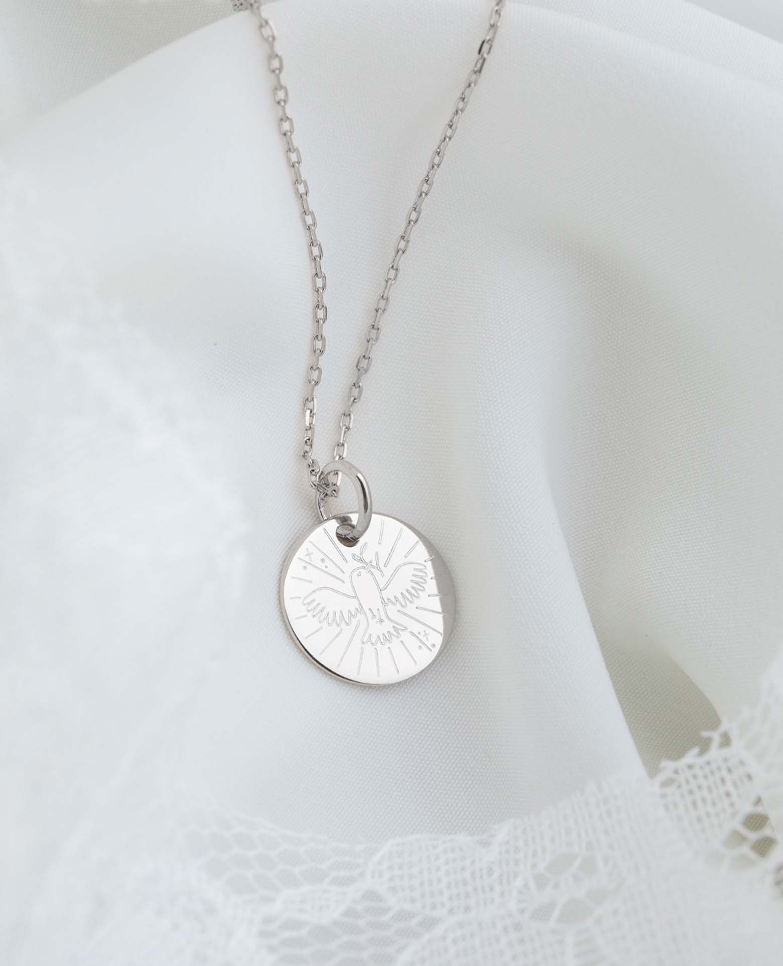 Médaille de baptême colombe et son rameau Argent 9
