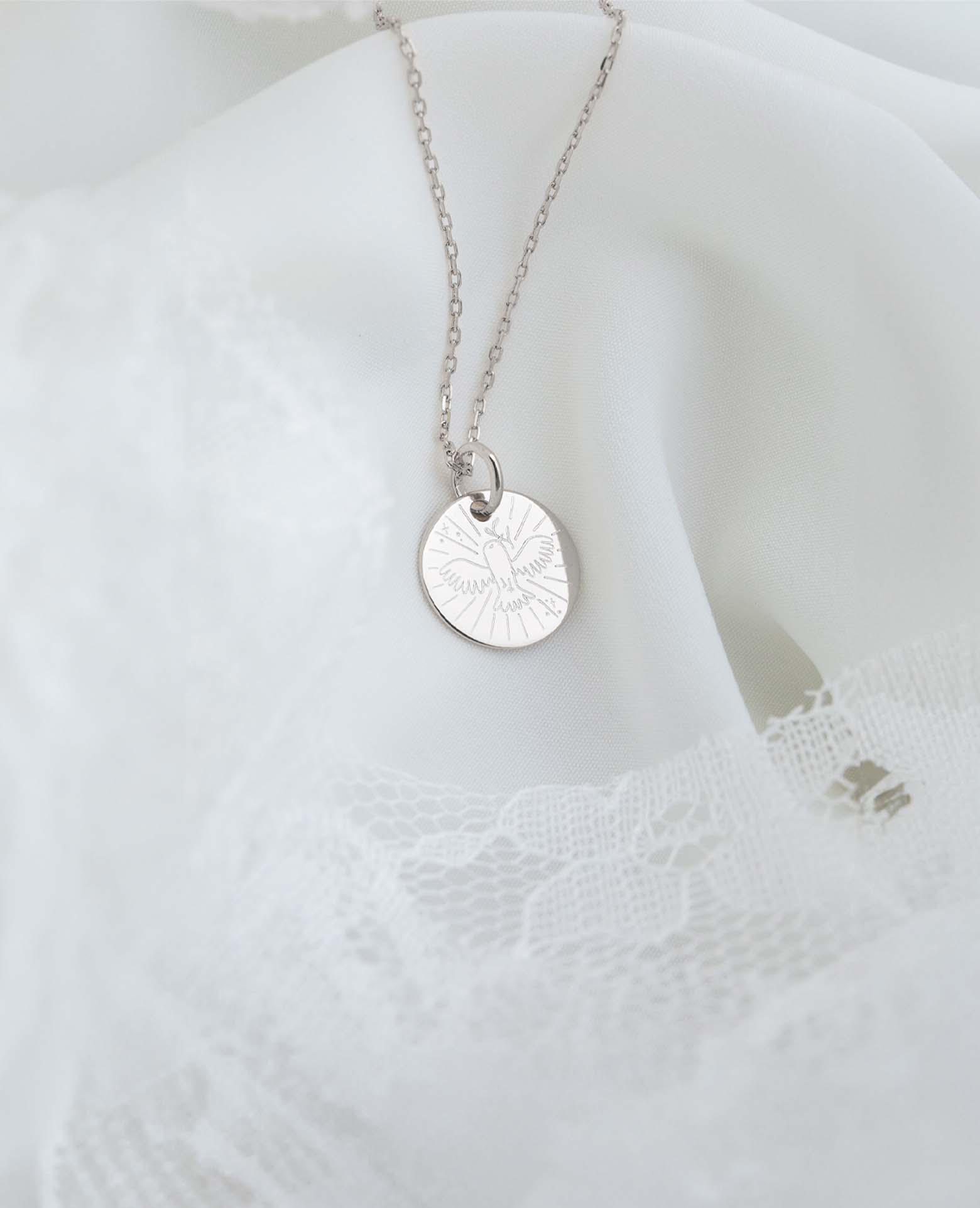 Médaille de baptême colombe et son rameau Argent 9
