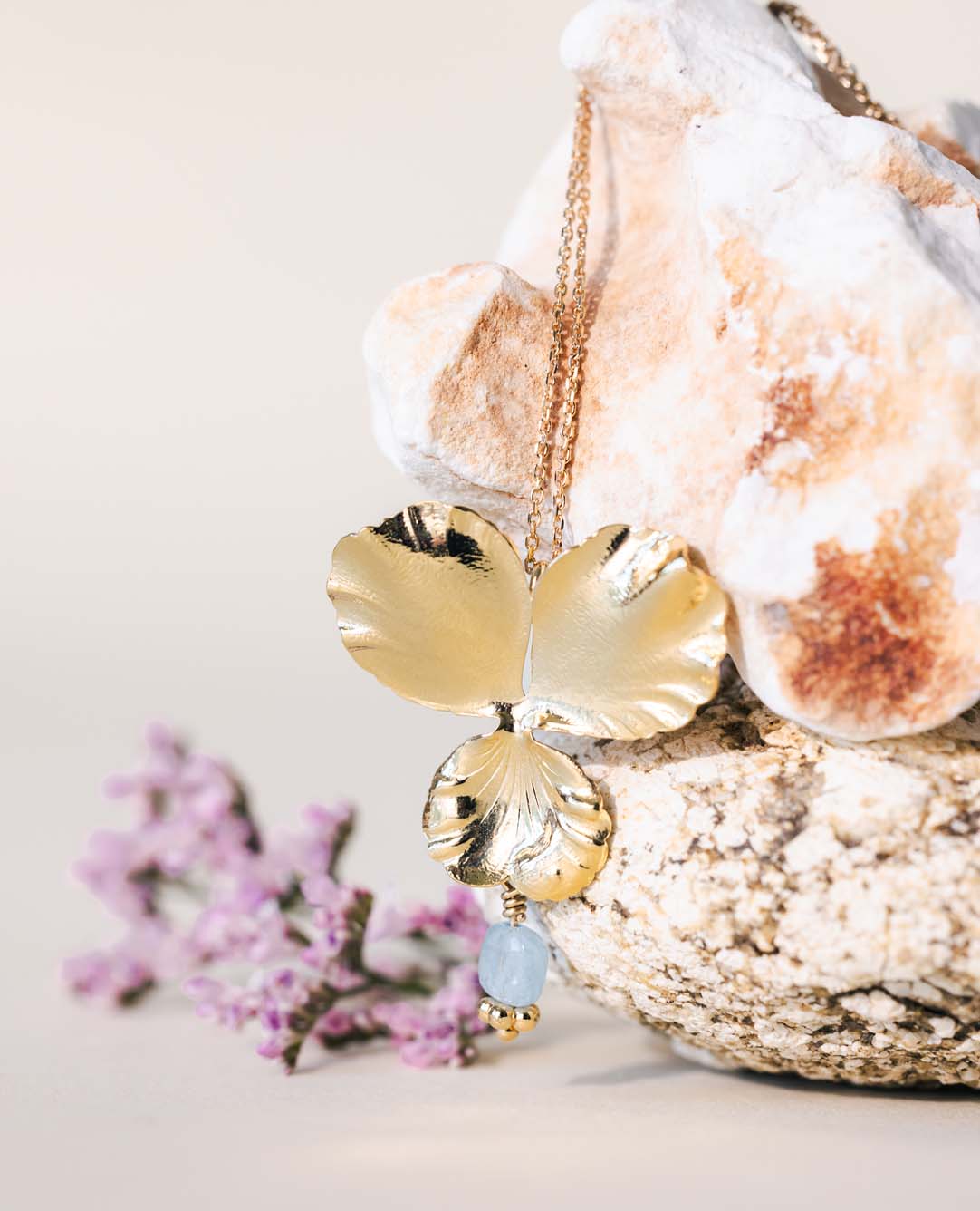 Collier Pensée MM Aigue Marine carrée