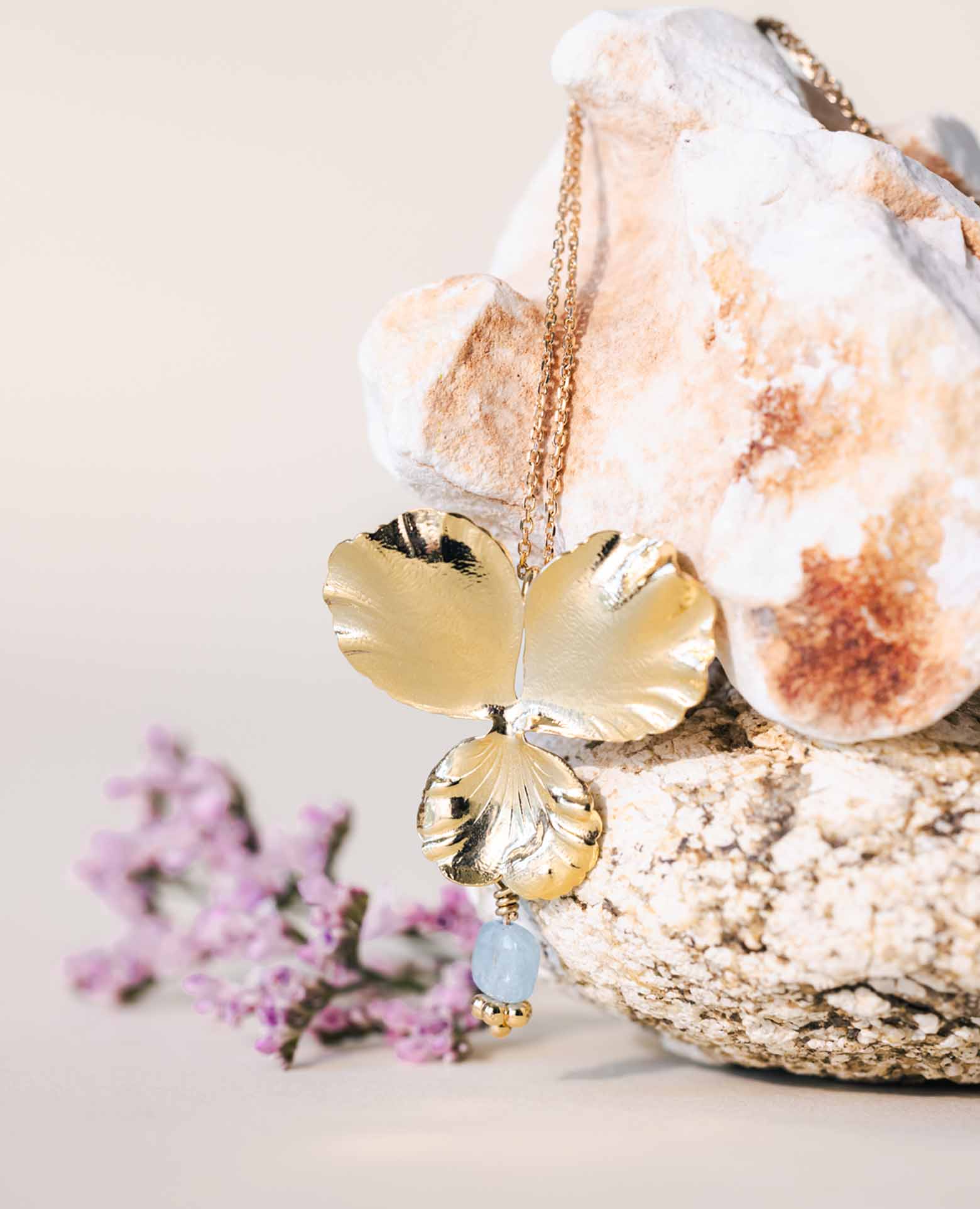 Collier Pensée MM Aigue Marine carrée