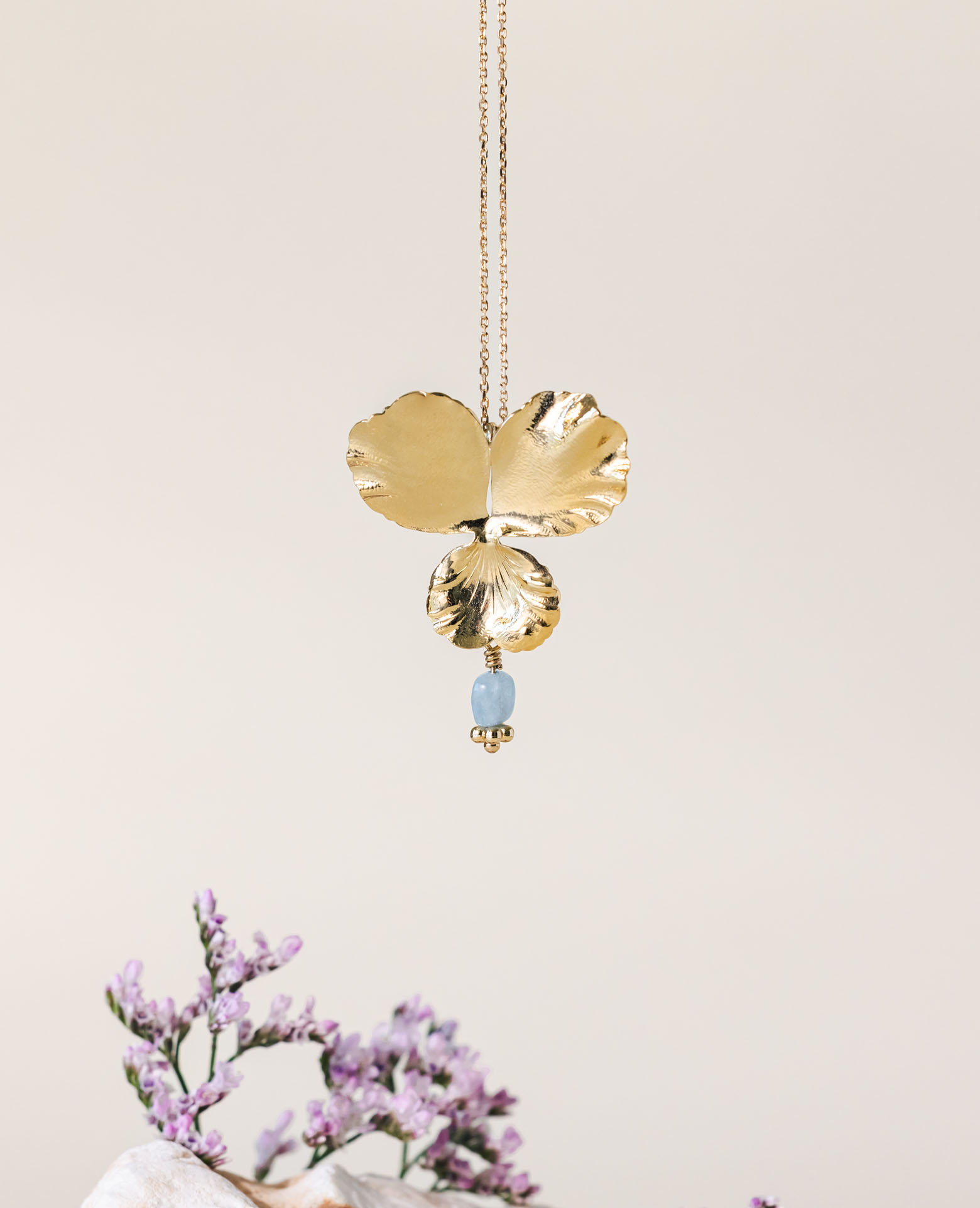 Collier Pensée MM Aigue Marine carrée