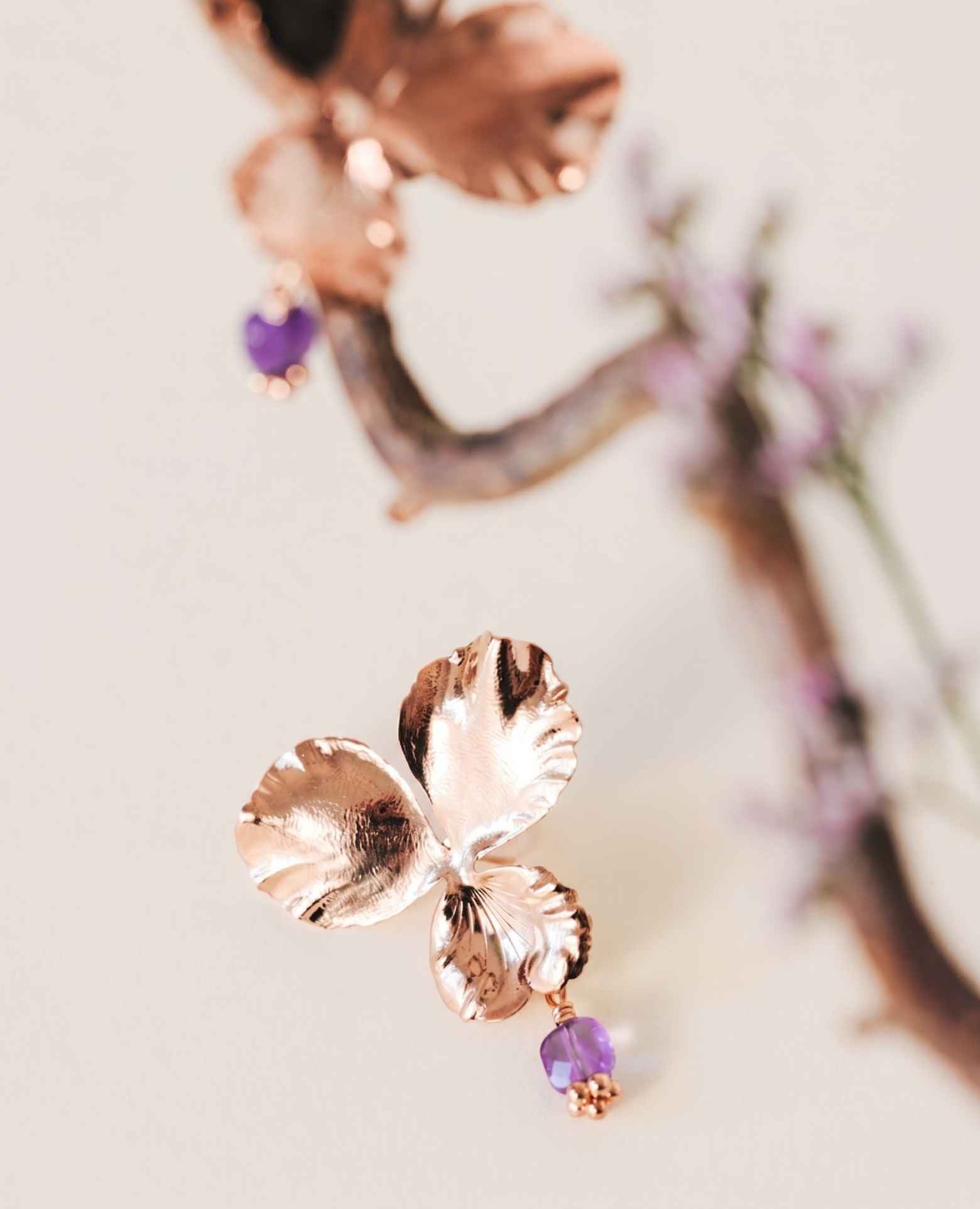 Boucles d'oreilles pierre d'Améthyste carrée <i>Pe