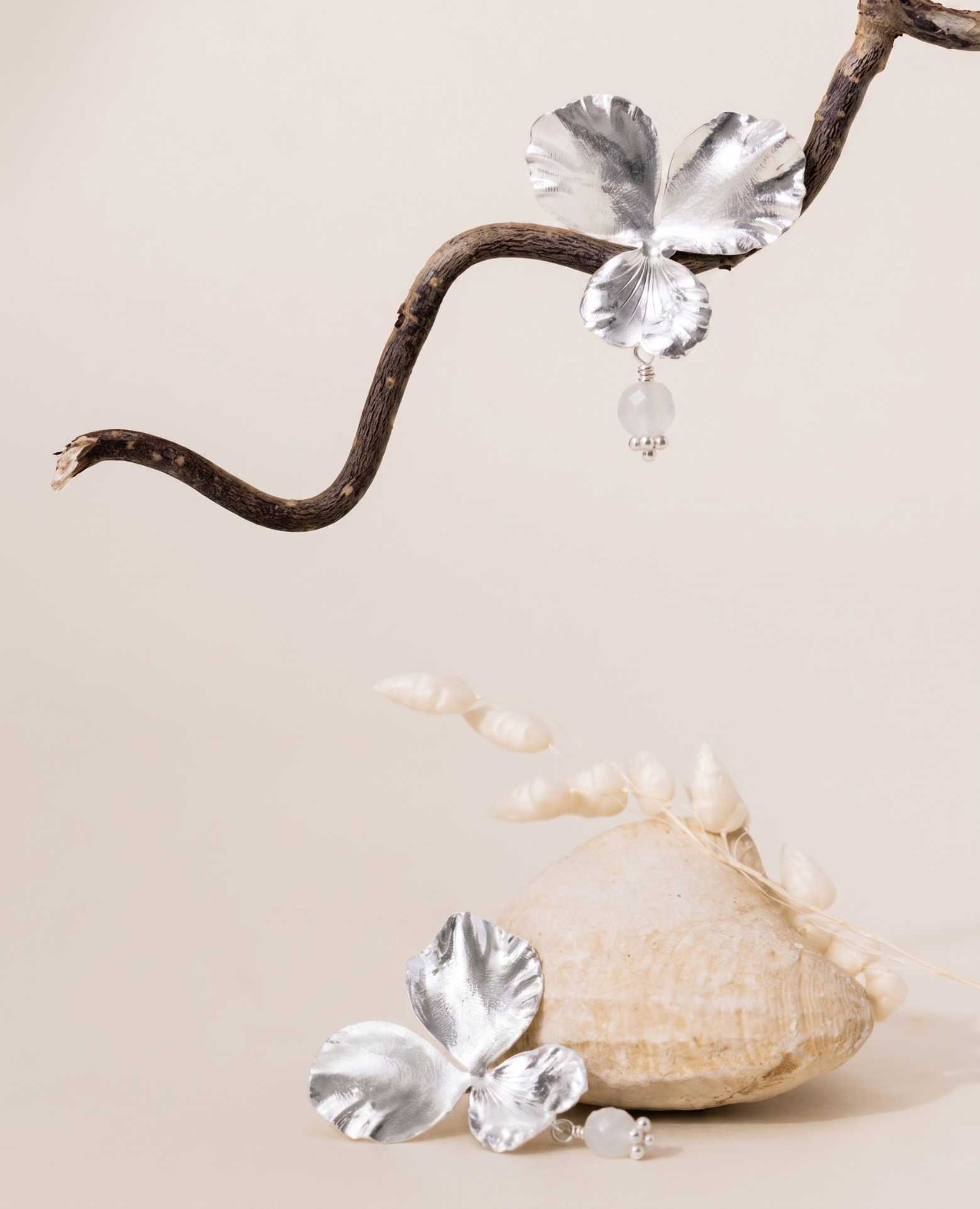 Boucles d'oreilles <i>Pensée</i> pierre de lune