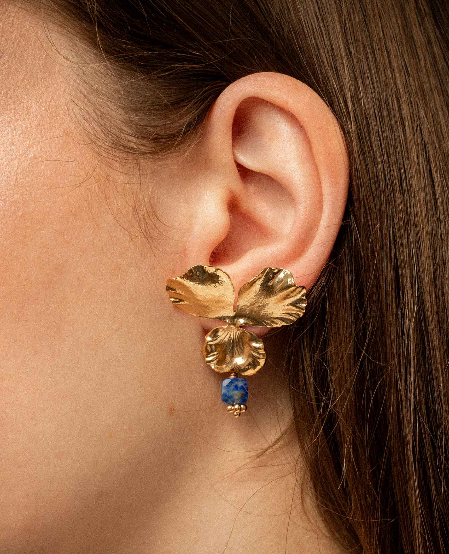Boucles d'oreilles <i>Pensée</i> pierre de naissan